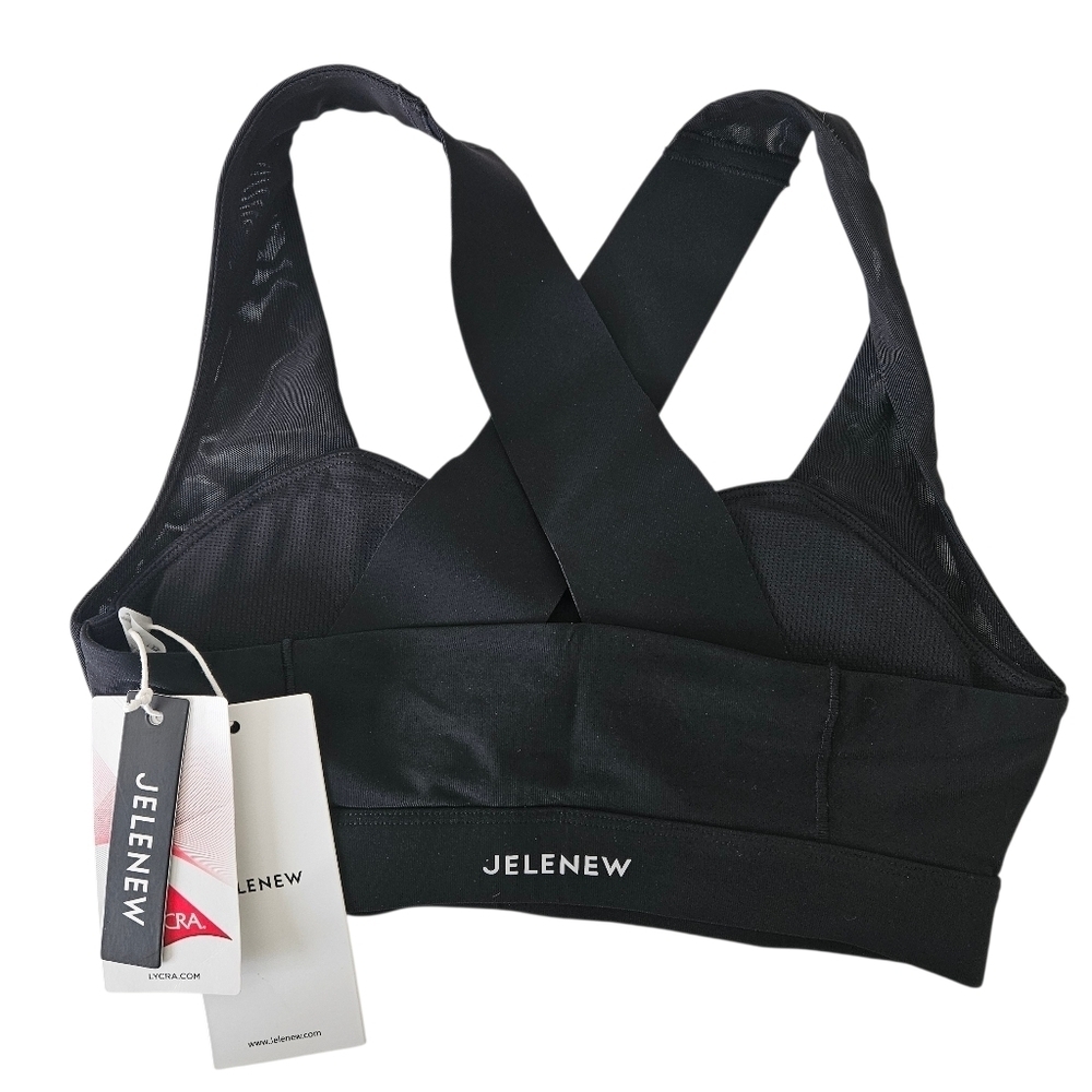Jelenew Black Cross Back Cycling Sports Bra NWT